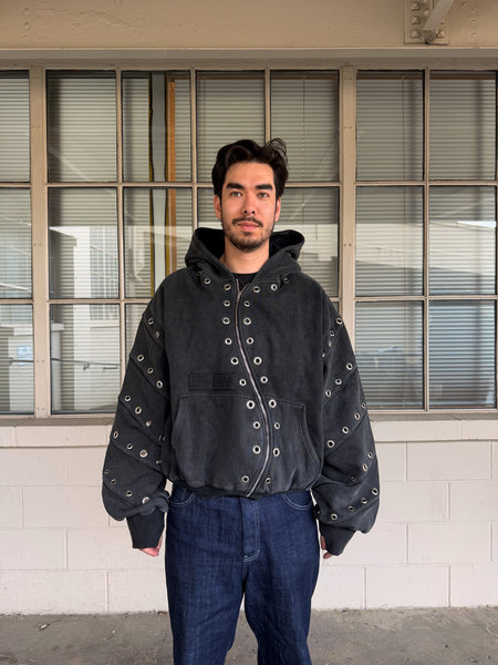 Grommet Washed Black Wavy Zip