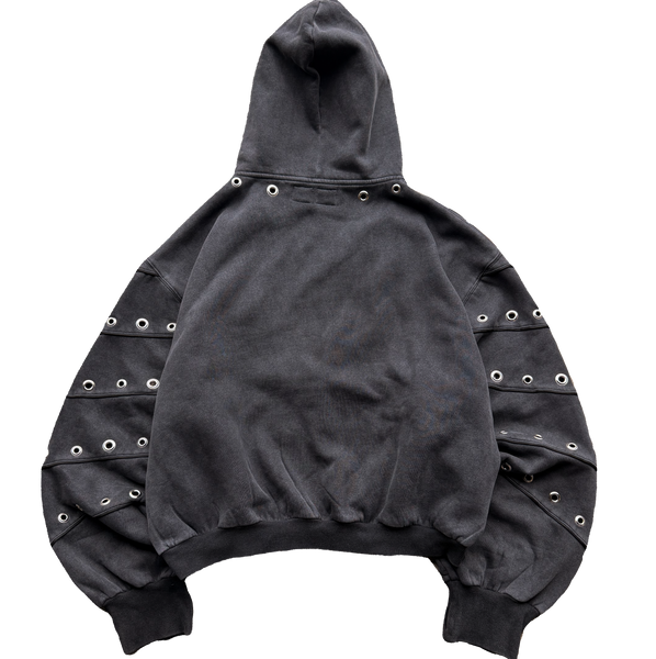 Grommet Washed Black Wavy Zip