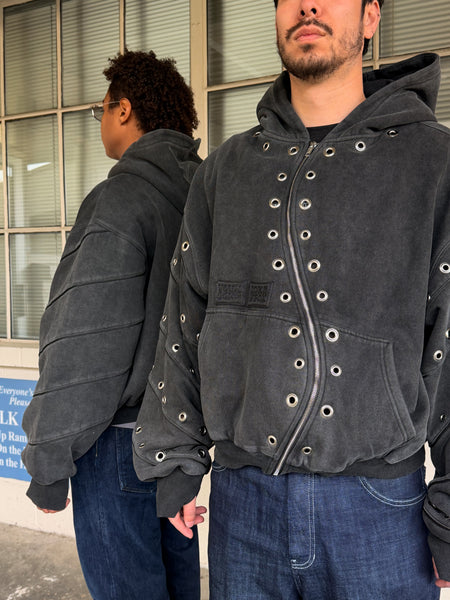Grommet Washed Black Wavy Zip