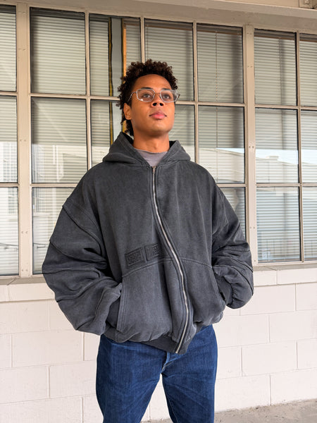 Washed Black Wavy Zip