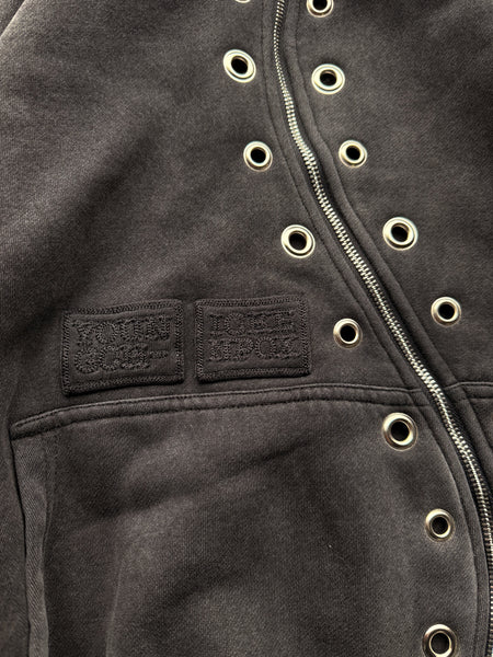 Grommet Washed Black Wavy Zip