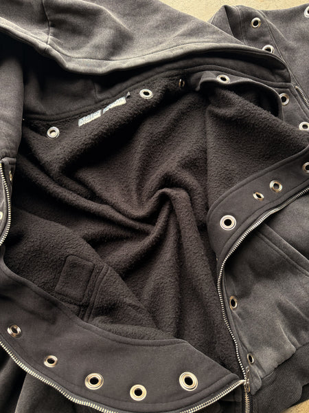 Grommet Washed Black Wavy Zip