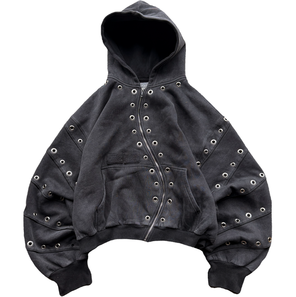 Grommet Washed Black Wavy Zip