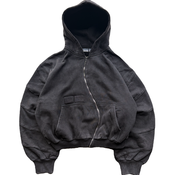 Washed Black Wavy Zip